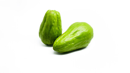 Organic chayote squash isolated on white background. Chayote is a type of typical Indonesian vegetable. which is beneficial for health