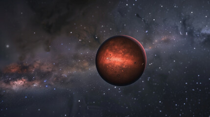 Obraz premium Close-up of glowing planet disk floating in space, serene beauty of the universe with ample copy space for text or design. 