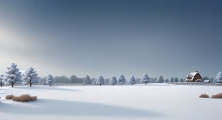 “Snow-Covered Landscape with Falling Snowflakes” – A Winter Scene Depicting a Snowy Field with Snowflakes Falling on a Plain Background