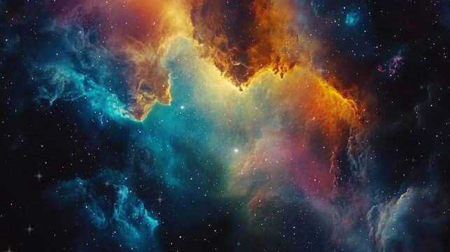 Star and planet in the galaxy with rainbow colors video footage for background.