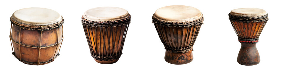 Set of a chic African drum, isolated on a transparent background.