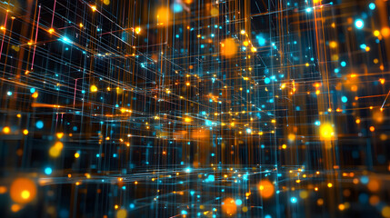 Obraz premium Complex 3D wireframe structure with glowing edges.