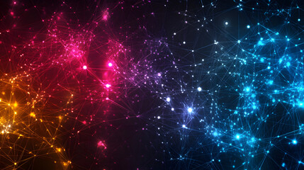 Obraz premium Complex abstract network with bright neon paths.