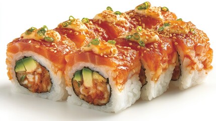Fresh Sushi Rolls with Salmon and Sesame Toppings