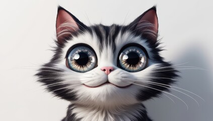 Cute animated kitten with large, expressive eyes looking curiously ahead. A charming, adorable character perfect for cartoons or pet-themed designs