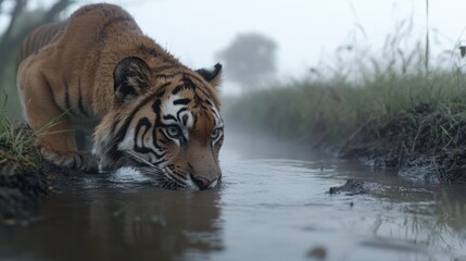 Naklejka premium Ancient feline: The saber-toothed tiger, an iconic and extinct predator with distinctive saber-like teeth, representing the mysterious and fearsome creatures that once roamed prehistoric landscapes.