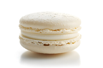 Delicious vanilla macaron with smooth shell and soft creamy filling on white background