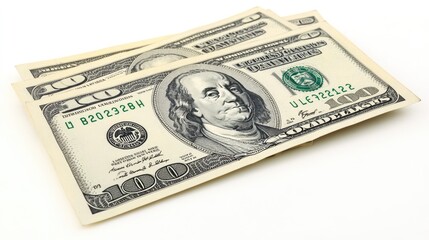 High-Resolution Image of Freshly Laid Hundred Dollar Bills on White Background for Financial or Economic Concept Use