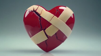 A Symbolic Representation of Love's Imperfections Featuring a Cracked Red Heart with Bandages Emphasizing Healing and Emotional Resilience in Relationships