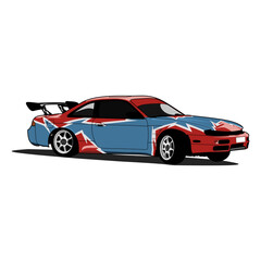 Colorful Sports Car with Modern Graphic Design in Vector Style