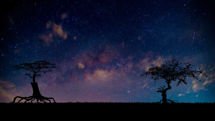  Amazing Panorama blue night sky milky way and star on dark background.Universe filled with stars,...