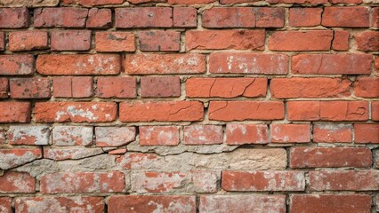 Obraz premium Close-up of old red brick wall with cracks and fading paint, cracks, nature photography, brick