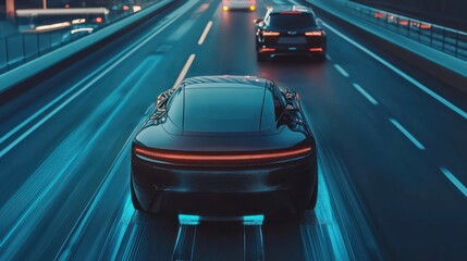 Fototapeta premium Self-driving vehicle executing a lane change past an urban car.