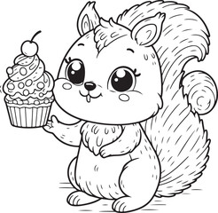 Line art of squirrel cartoon vector design
