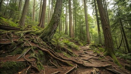 Obraz premium Dense forest floor with twisted tree roots and decaying wood, atmospheric, undergrowth, mysterious, twistedroots, eerie