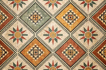 Seamless African geometric mosaic with subtle grunge overlay, african mosaic pattern, handmade craft supplies, tribal print