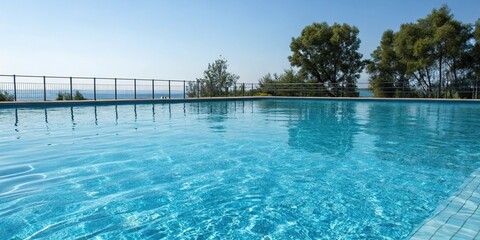 Water pool background with blue clear water, serene surroundings, serene, tranquil atmosphere