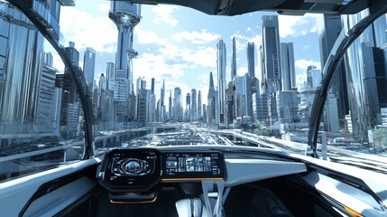 Futuristic Cityscape from a Driver's Perspective