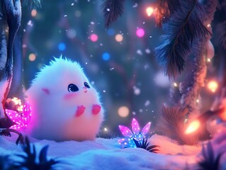 Fototapeta premium Adorable Fluffy Creature in a Winter Wonderland