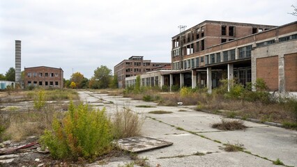 Obraz premium Abandoned construction site with crumbling buildings, collapse of dreams, demolition, collapse, urban decay, ruined