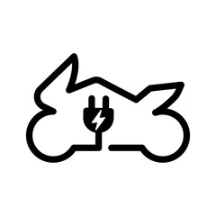 Electric motorcycle with plug icon symbol, EV motorcycle, Green hybrid vehicles charging point logotype, Eco friendly vehicle concept. Vector illustration