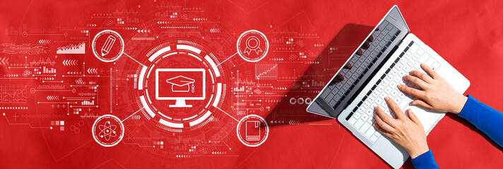 E-learning concept with person using a laptop computer