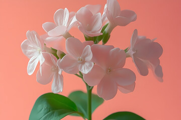 Naklejka premium Peach and light lilac tones with delicate spring flowers set against an abstract background.