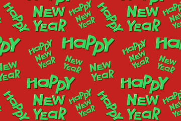 Seamless Christmas pattern with hand lettered Happy New Year. Vector illustration of lettering
