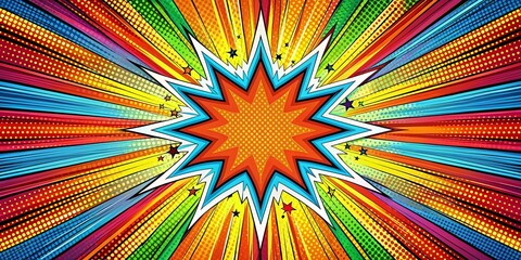 Fototapeta premium Dynamic Starburst Explosion with Vibrant Colors and Halftone Pattern
