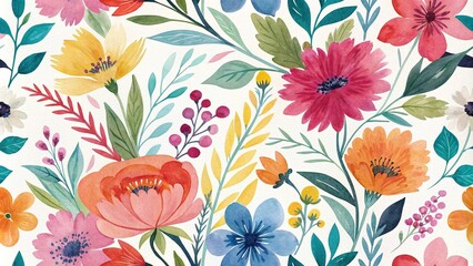 Vibrant watercolor floral pattern with bold brushstrokes and abstract shapes, floral, lively, modern, whimsical