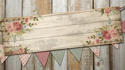 Fototapeta premium Vintage style grunge banner with worn wood texture and floral patterns, bohemian style, posters