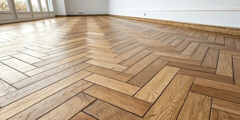 Fototapeta premium Wooden planks arranged in a herringbone pattern, rustic flooring, dark wood, cabin decor, herringbone pattern