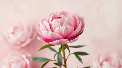 A delicate pink peony flower blooms against a backdrop of soft pink hues and pastel colors, adding a touch of elegance to the scene., elegant, floral arrangement