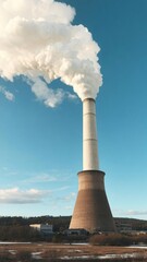 A pipe thermal power plant releasing thick white smoke into the sky, heating, eco-unfriendly, thermal