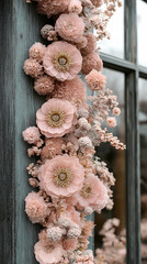 Peach and light lilac tones with delicate spring flowers set against an abstract background.
