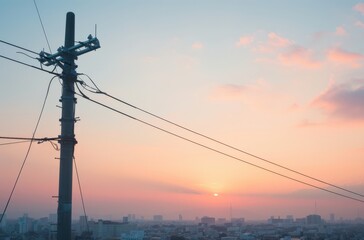 Sunset view with power lines and serene atmosphere.