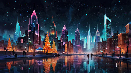 Obraz premium Colorful Christmas City Celebration at Night