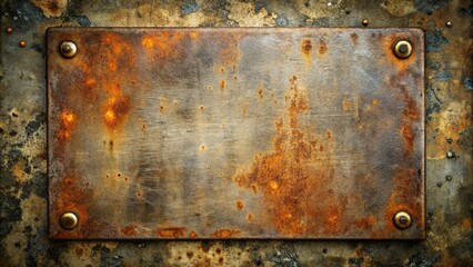 A Reclaimed Metal Plate With Signs of Time and Corrosion, Featuring a Rust-Colored Patina and Distinctive Rivet Details