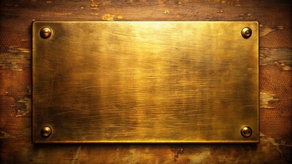 Fototapeta premium A Polished Brass Plate Adorned with Ornate Rivets, Mounted on Aged Wood with Distressed Texture