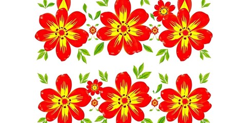 Vibrant red and yellow flower repeatable pattern on a white background, background, decoration