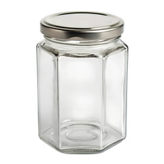 A clear glass jar with metal lid, empty , isolated on a transparent background