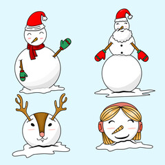 cute snowman illustration on light blue background for christmas decoration