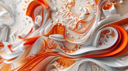Obraz premium Abstract 3D background with orange and white flowing curves.