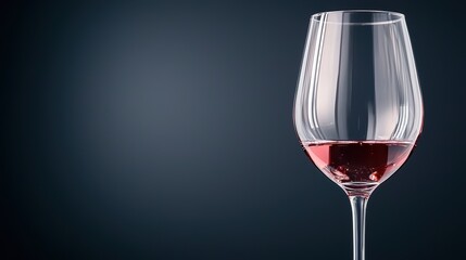 A close-up of a wine glass filled with red wine against a dark background, highlighting its elegant design and the rich color of the beverage.