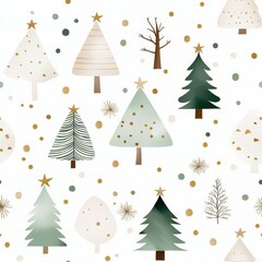 Festive Pattern Featuring Christmas Trees, Stars, and Decorative Elements for Seasonal Celebrations and Holiday-Themed Projects