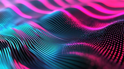 A vibrant, abstract image featuring flowing lines and waves in shades of pink and blue, creating a visually dynamic and energetic effect.