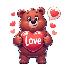 Obraz premium Cute cartoon Bear. Clipart, Cartoon mascot for Valentine's Day. AI generated.