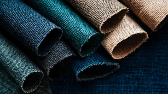 Textiles in various colors and textures are beautifully arranged, showcasing rich palette of fabric options. soft, woven materials invite creativity and inspiration for design projects