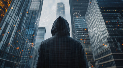 Hacker are planning to hack and attack networks and cyber security , innovative Smart city and graphs with statistics to analyze business potential and predict future developments in company growth.