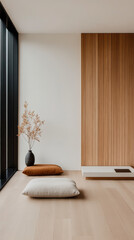 Stylish and minimalistic interior design with natural elements and neutral colors in a modern home